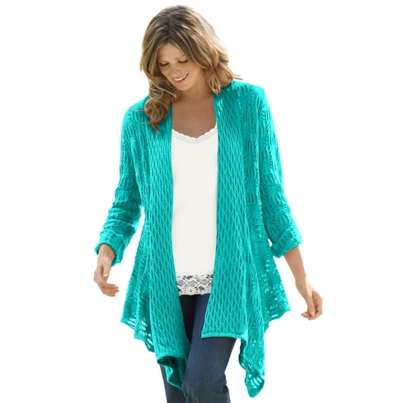 Woman Within Women's Plus Size Open Front Pointelle Cardigan Sweater