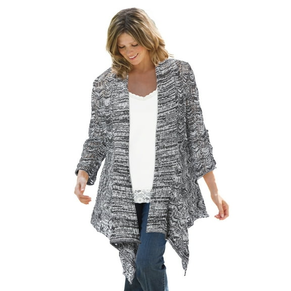 Woman Within Plus Size Open Front Pointelle Cardigan Sweater