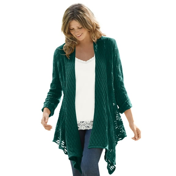Woman Within Plus Size Open Front Pointelle Cardigan Sweater