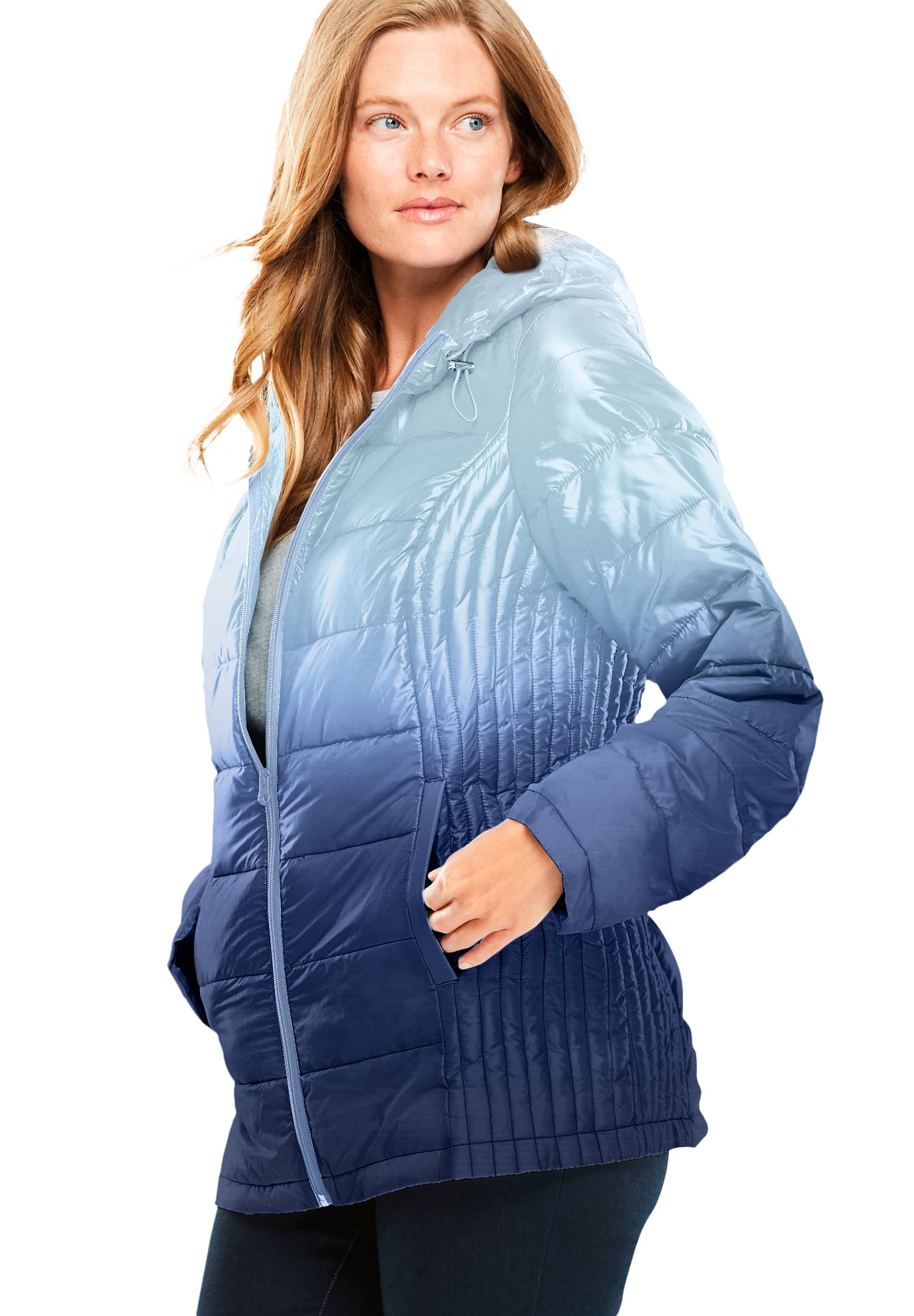 Woman Within Women's Plus Size Packable Puffer Jacket L, Evening Blue