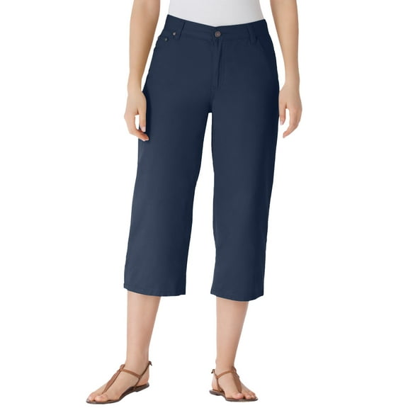 Woman Within Plus Size Perfect 5-Pocket Back-Elastic Denim Capri