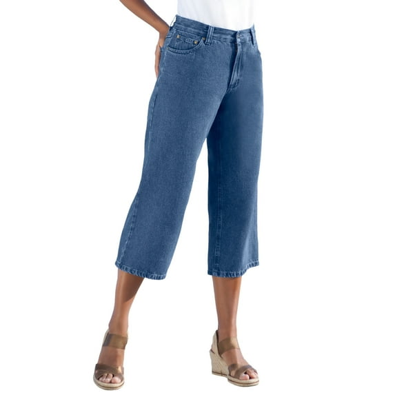 Woman Within Plus Size Perfect 5-Pocket Back-Elastic Denim Capri