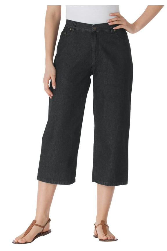 Plus Size Perfect 5-Pocket Back-Elastic Denim Capri