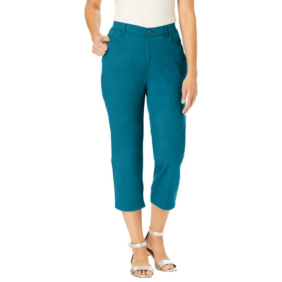 Woman Within Plus Size Perfect 5-Pocket Back-Elastic Denim Capri