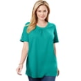 thumbnail image 1 of Woman Within Women's Plus Size Perfect Button-Sleeve Shirred Scoop-Neck Tee, 1 of 5