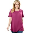thumbnail image 1 of Woman Within Women's Plus Size Perfect Button-Sleeve Shirred Scoop-Neck Tee, 1 of 5