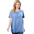 thumbnail image 1 of Woman Within Women's Plus Size Perfect Button-Sleeve Shirred Scoop-Neck Tee, 1 of 5