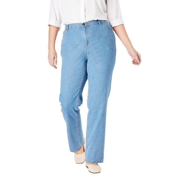 Woman Within Plus Size Perfect Back-Elastic Gap-Free Straight-Leg Cotton Jeans