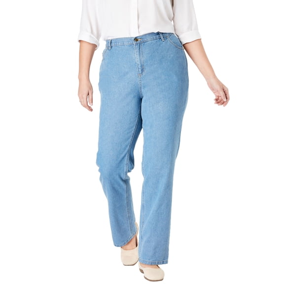 Woman Within Plus Size Perfect Back-Elastic Gap-Free Straight-Leg Cotton Jeans