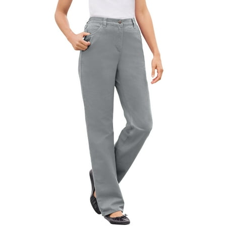 Woman Within Plus Size Perfect Back-Elastic Gap-Free Straight-Leg Cotton Jeans