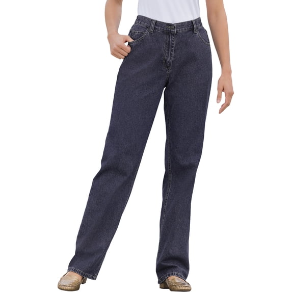 Woman Within Plus Size Perfect Back-Elastic Gap-Free Straight-Leg Cotton Jeans