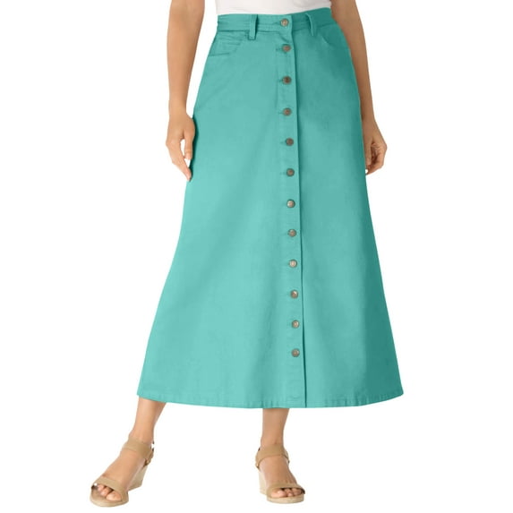 Woman Within Plus Size Perfect Cotton Button Front Denim Skirt