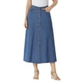 thumbnail image 1 of Woman Within Plus Size Perfect Side-Elastic All-Cotton Button Front Denim Jeans Skirt, 1 of 4