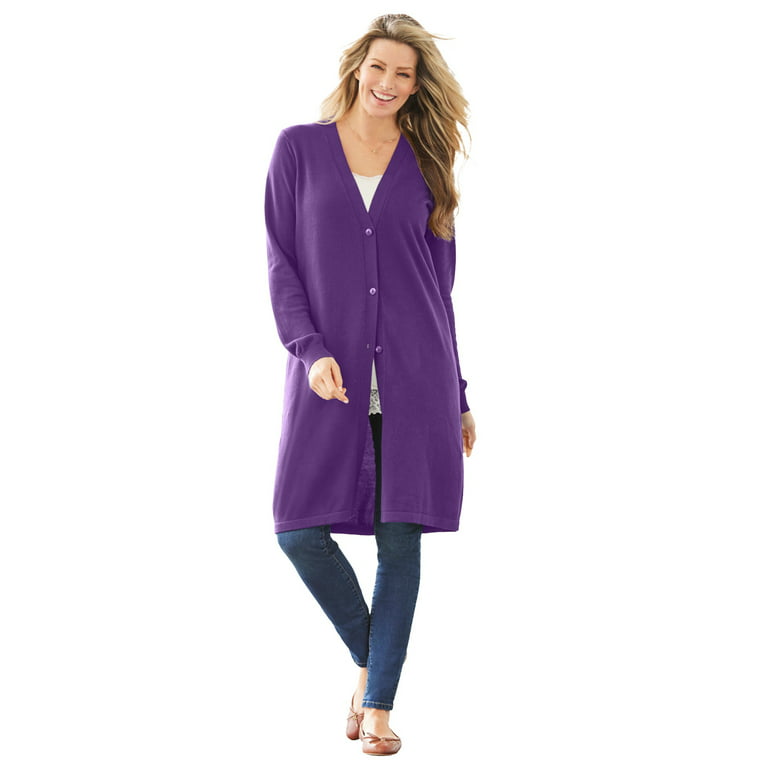 Woman Within Women's Plus Size Perfect Cotton Duster Cardigan Sweater 