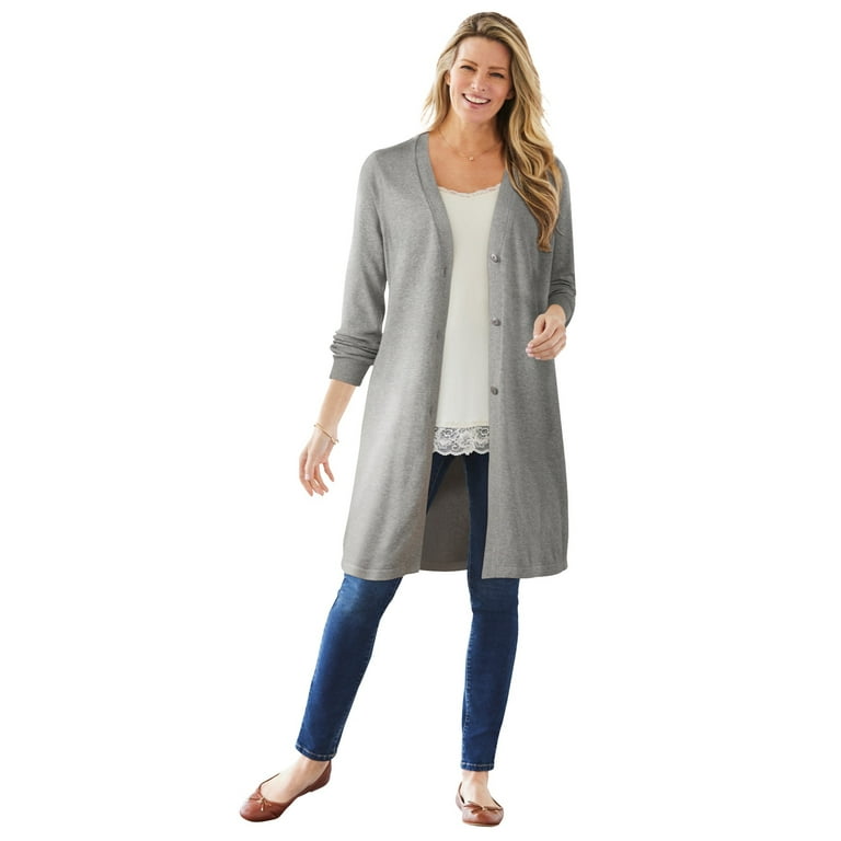 Woman Within Women's Plus Size Perfect Cotton Duster Cardigan Sweater