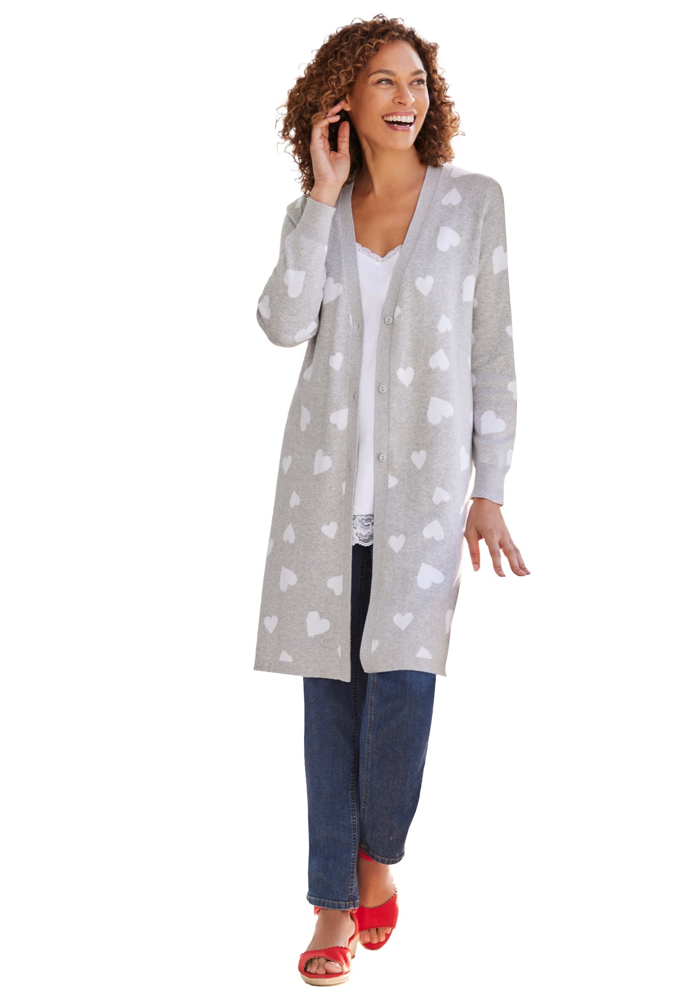 Woman Within Women's Plus Size Perfect Cotton Duster Cardigan Sweater 