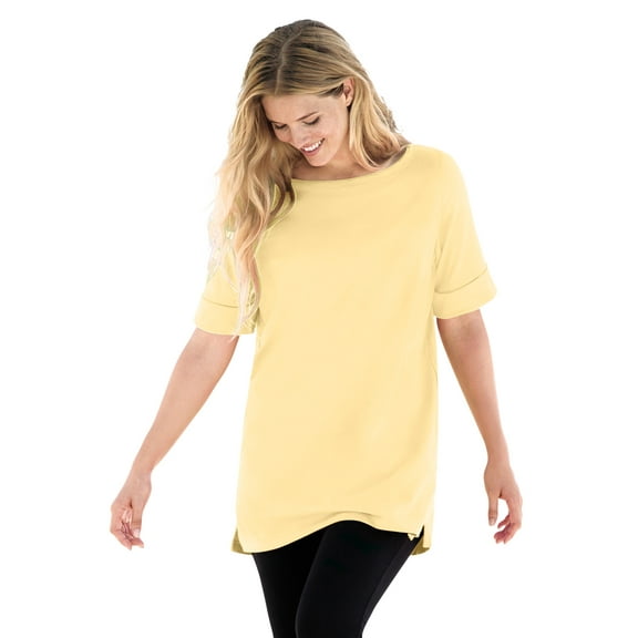 Woman Within Plus Size Perfect Cuffed Elbow-Sleeve Boat-Neck Tee