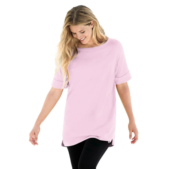 Woman Within Plus Size Perfect Cuffed Elbow-Sleeve Boat-Neck Tee