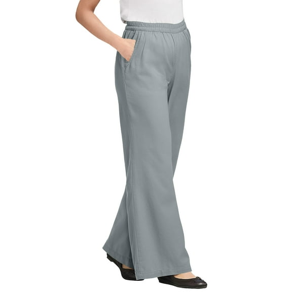 Woman Within Plus Size Perfect Elastic-Waist Wide-Leg All-Cotton Pull-On Denim Jeans