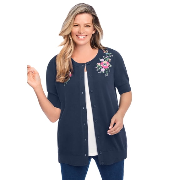 Woman Within Women's Plus Size Perfect Elbow-Length Sleeve Cardigan