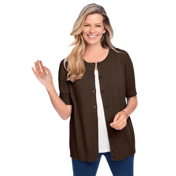 Woman Within Plus Size Perfect Elbow-Length Sleeve Cardigan Sweater