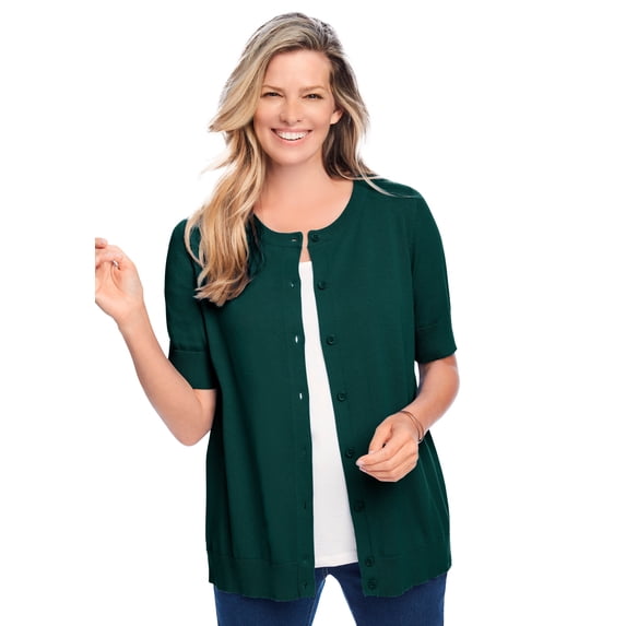 Woman Within Plus Size Perfect Elbow-Length Sleeve Cardigan Sweater