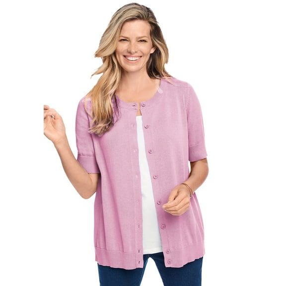 Woman Within Plus Size Perfect Elbow-Length Sleeve Cardigan Sweater