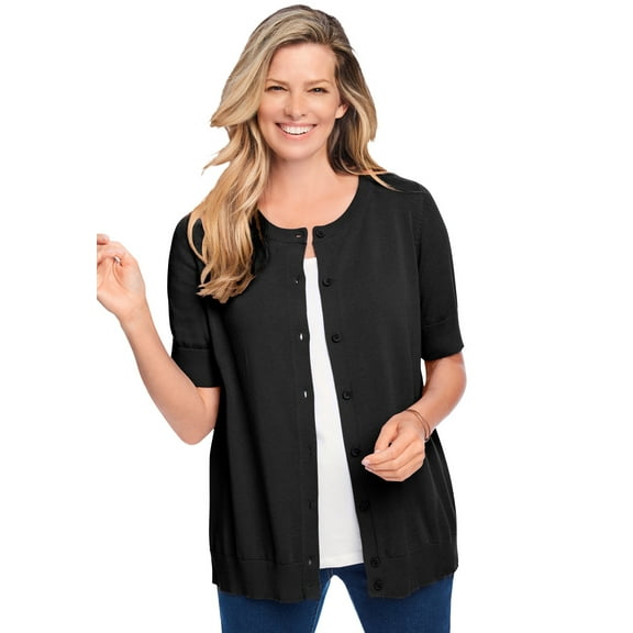 Woman Within Plus Size Perfect Elbow-Length Sleeve Cardigan Sweater