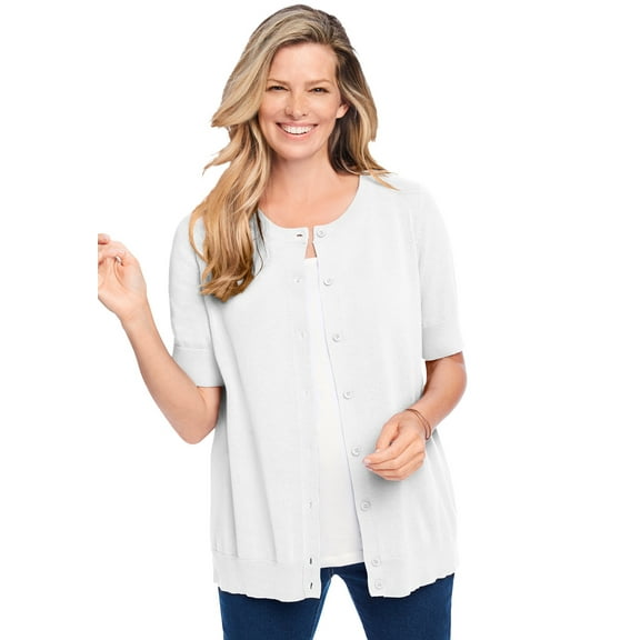 Woman Within Plus Size Perfect Elbow-Length Sleeve Cardigan Sweater