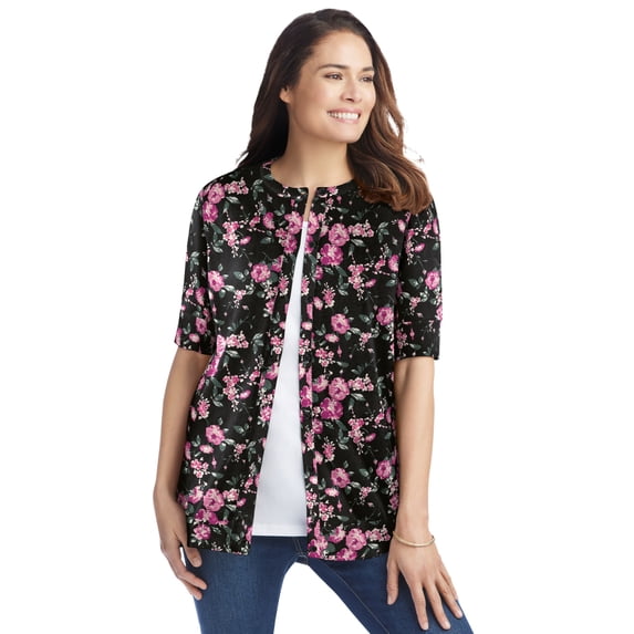 Woman Within Plus Size Perfect Elbow-Length Sleeve Cardigan Sweater