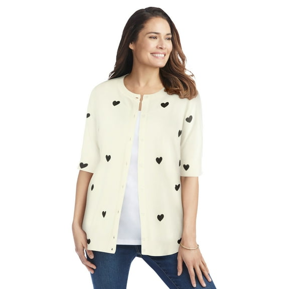 Woman Within Plus Size Perfect Elbow-Length Sleeve Cardigan Sweater