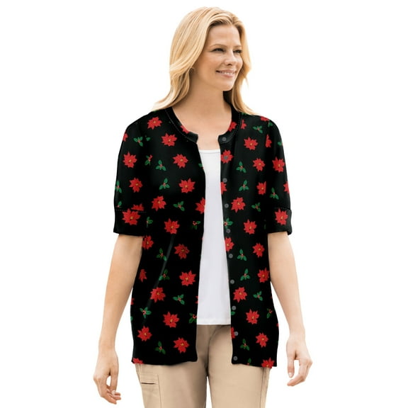 Woman Within Plus Size Perfect Elbow-Length Sleeve Cardigan Sweater