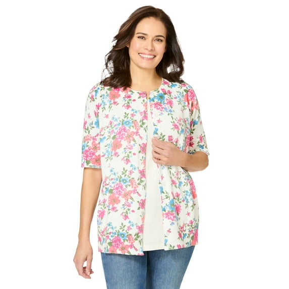 Woman Within Plus Size Perfect Elbow-Length Sleeve Cardigan