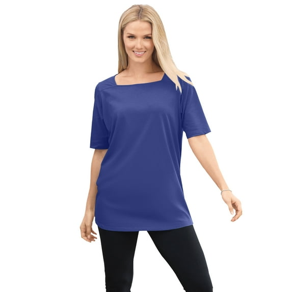 Woman Within Plus Size Perfect Elbow-Sleeve Square-Neck Tee