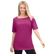 Woman Within Plus Size Perfect Elbow-Sleeve Square-Neck Tee