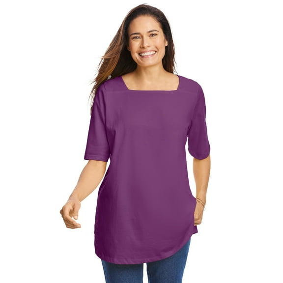 Woman Within Plus Size Perfect Elbow-Sleeve Square-Neck Tee