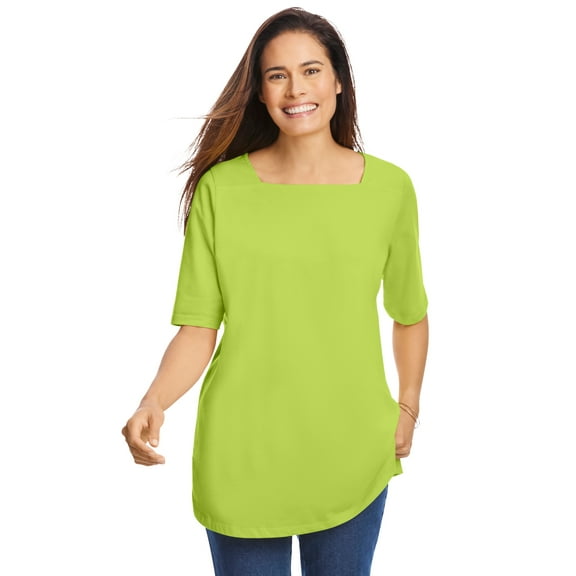 Woman Within Plus Size Perfect Elbow-Sleeve Square-Neck Tee