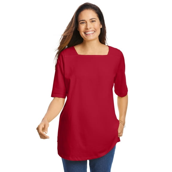 Woman Within Plus Size Perfect Elbow-Sleeve Square-Neck Tee