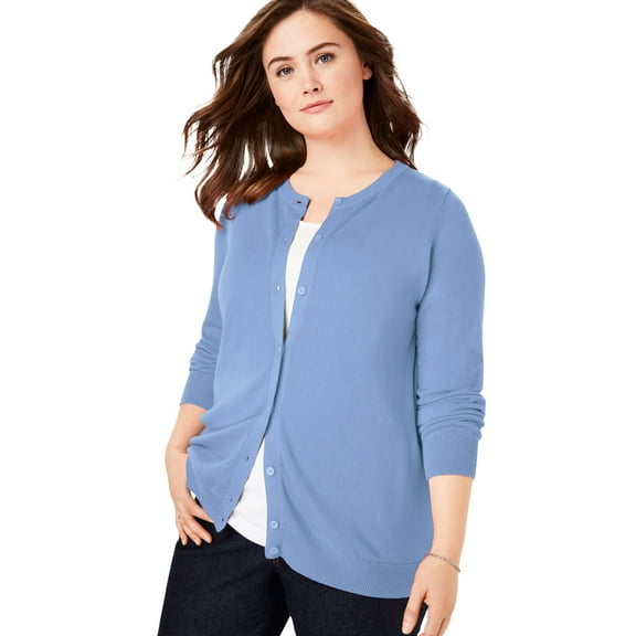 Woman Within Plus Size Perfect Long-Sleeve Cardigan Sweater