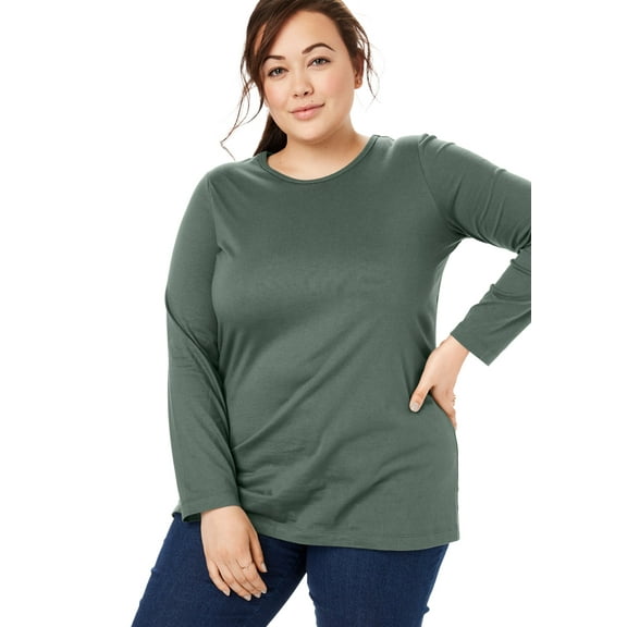 Woman Within Plus Size Perfect Long-Sleeve Crewneck Tee (Petite Available)