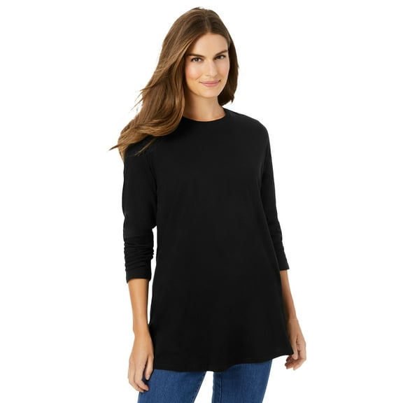 Woman Within Plus Size Perfect Long-Sleeve Crewneck Tunic