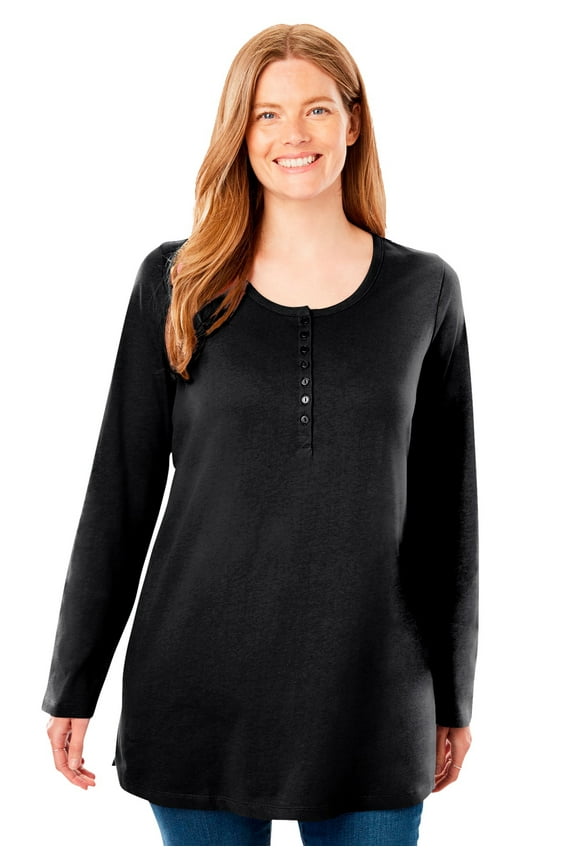 Plus Size Perfect Long-Sleeve Henley Tee