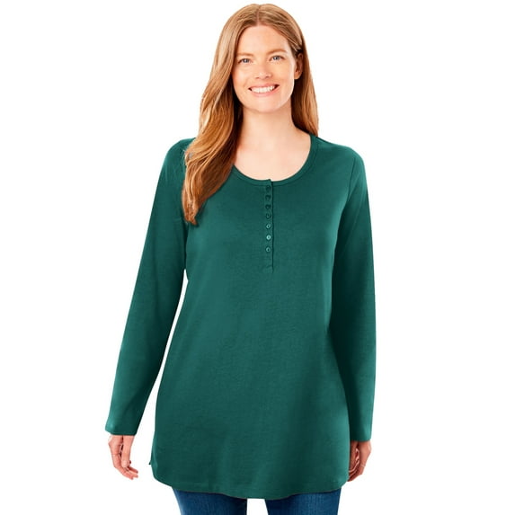 Woman Within Plus Size Perfect Long-Sleeve Henley Tee