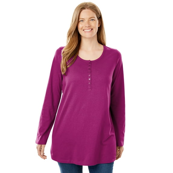 Woman Within Plus Size Perfect Long-Sleeve Henley Tee