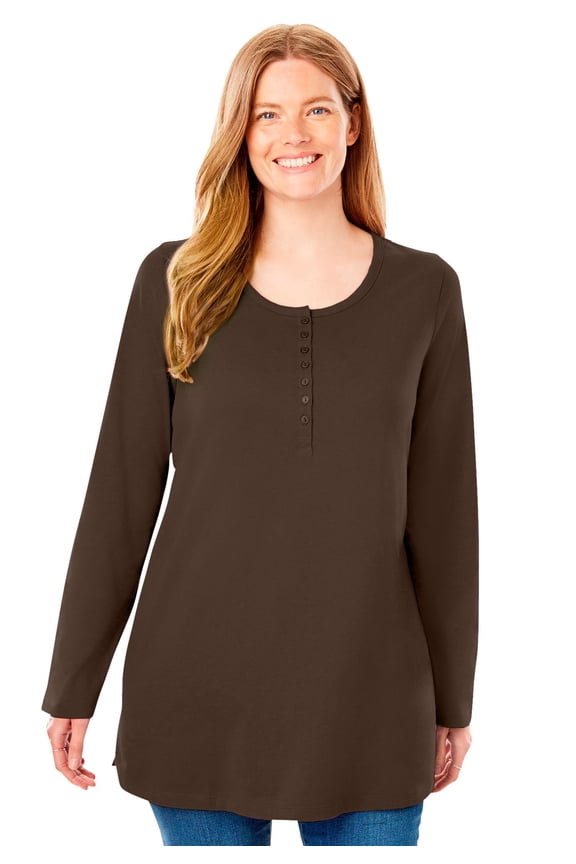 Plus Size Perfect Long-Sleeve Henley Tee