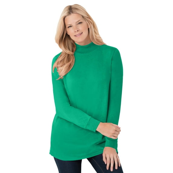 Woman Within Plus Size Perfect Long-Sleeve Mockneck Tee (Petite Available)