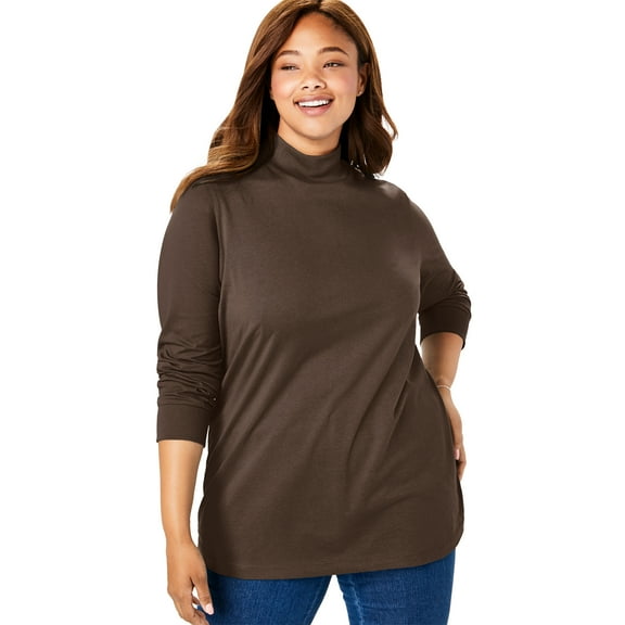 Woman Within Plus Size Perfect Long-Sleeve Mockneck Tee (Petite Available)