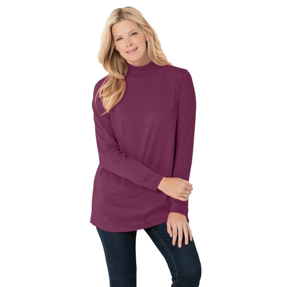 Woman Within Plus Size Perfect Long-Sleeve Mockneck Tee (Petite Available)