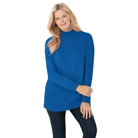 Woman Within Plus Size Petite Perfect Long-Sleeve Mockneck Tee
