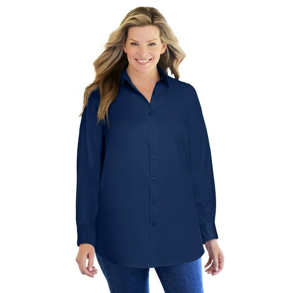 Woman Within Plus Size Petite Perfect Long Sleeve Shirt